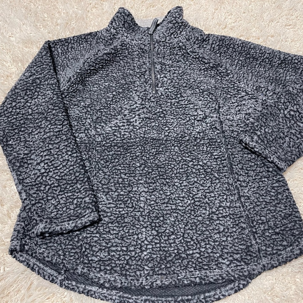 Cozy Sherpa Gray Pullover faux fur jacket